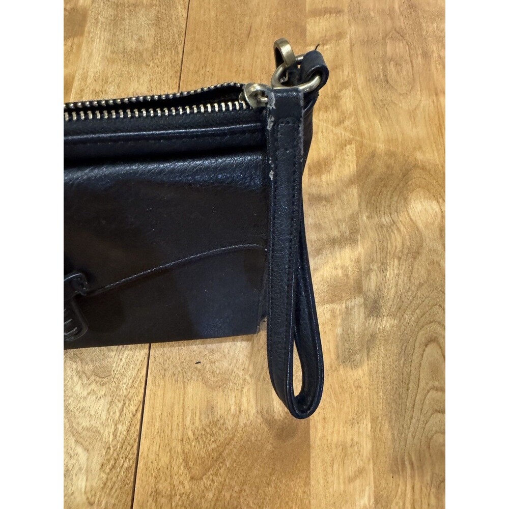 Lucky Brand Black Leather Pebbles Crossbody Bag Foldover Wallet Purse Distressed - Picture 7 of 16